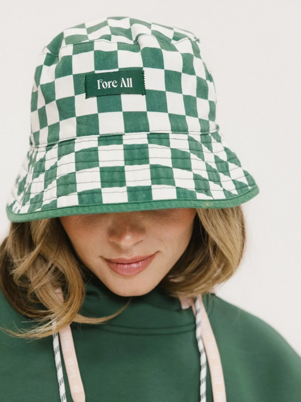 Fore All Green & White Checkerboard Bucket Hat Golf Hat